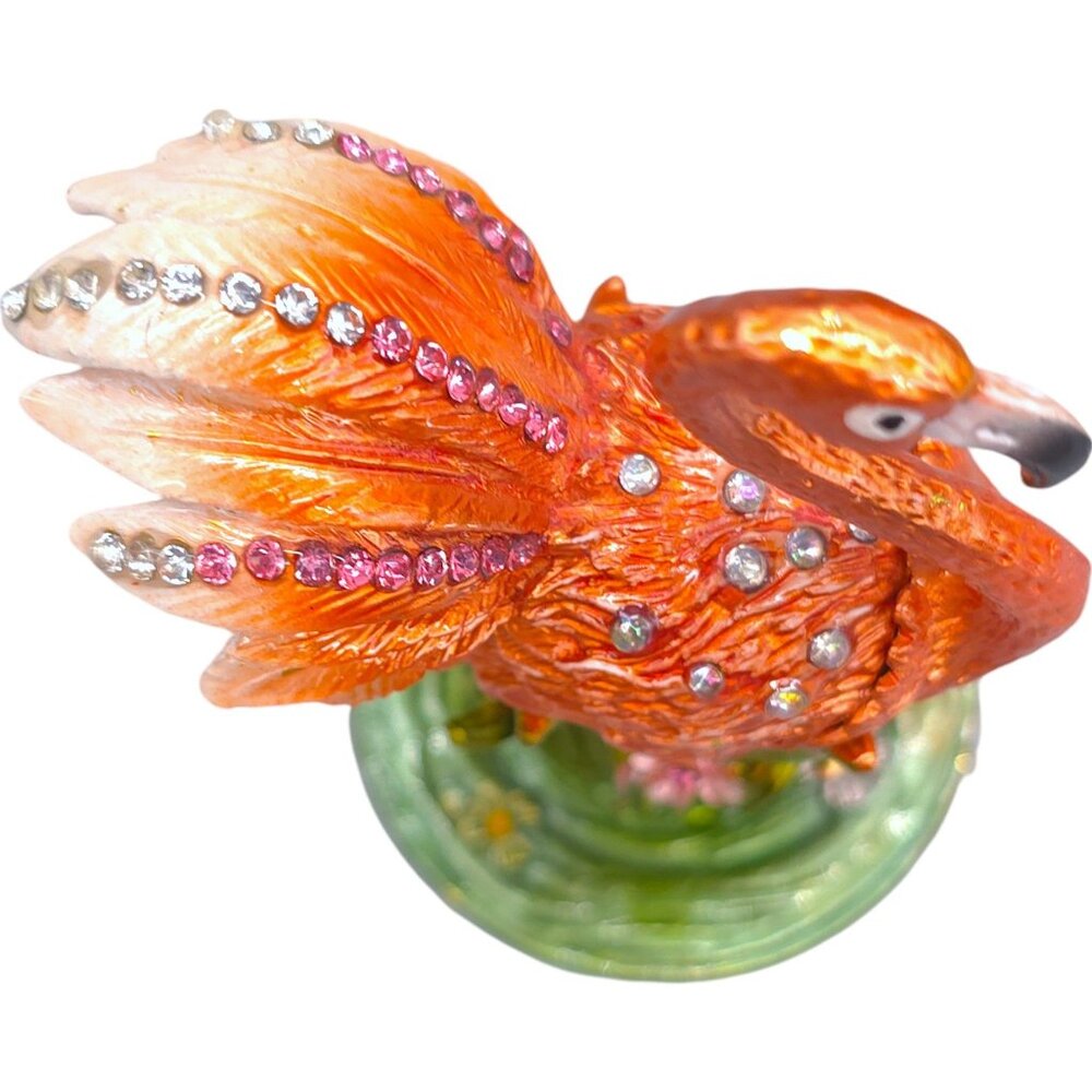 Pink Flamingo Jewelry Trinket Box Hinged Magnetic Clasp Enamel Crystal Jewels 4" - Picture 8 of 15